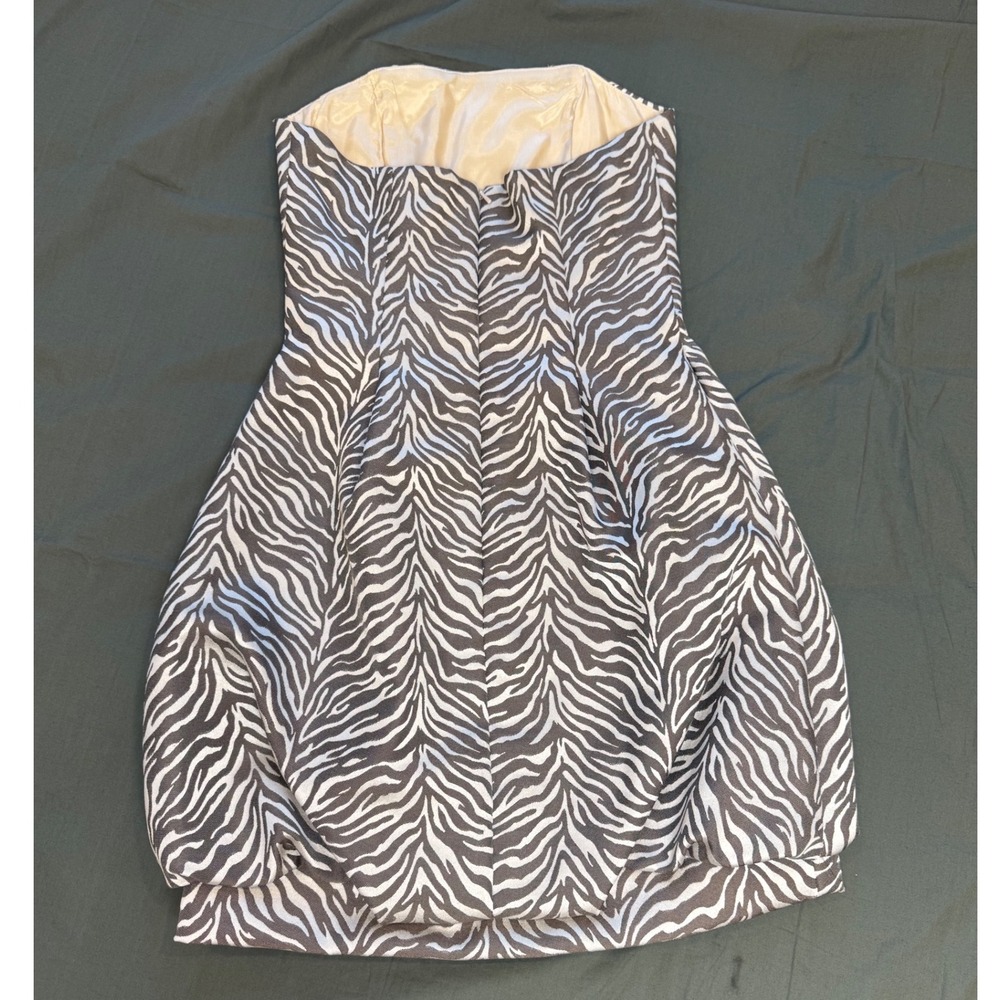 Vintage Jessica McClintock Zebra Print Bubble Hem Strapless Y2K Dress Silver 6 - Picture 5 of 10